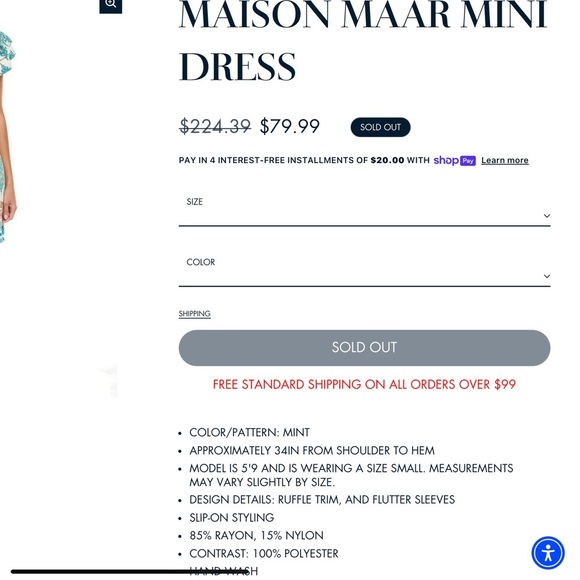 Maison Maar Flutter Sleeve Shift Mini Dress - Picture 12 of 12